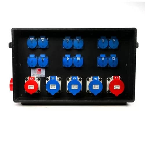 Distro Box 432 Public > 1x416 3x232 12x Schuko Digital VA Meter RCD Looped